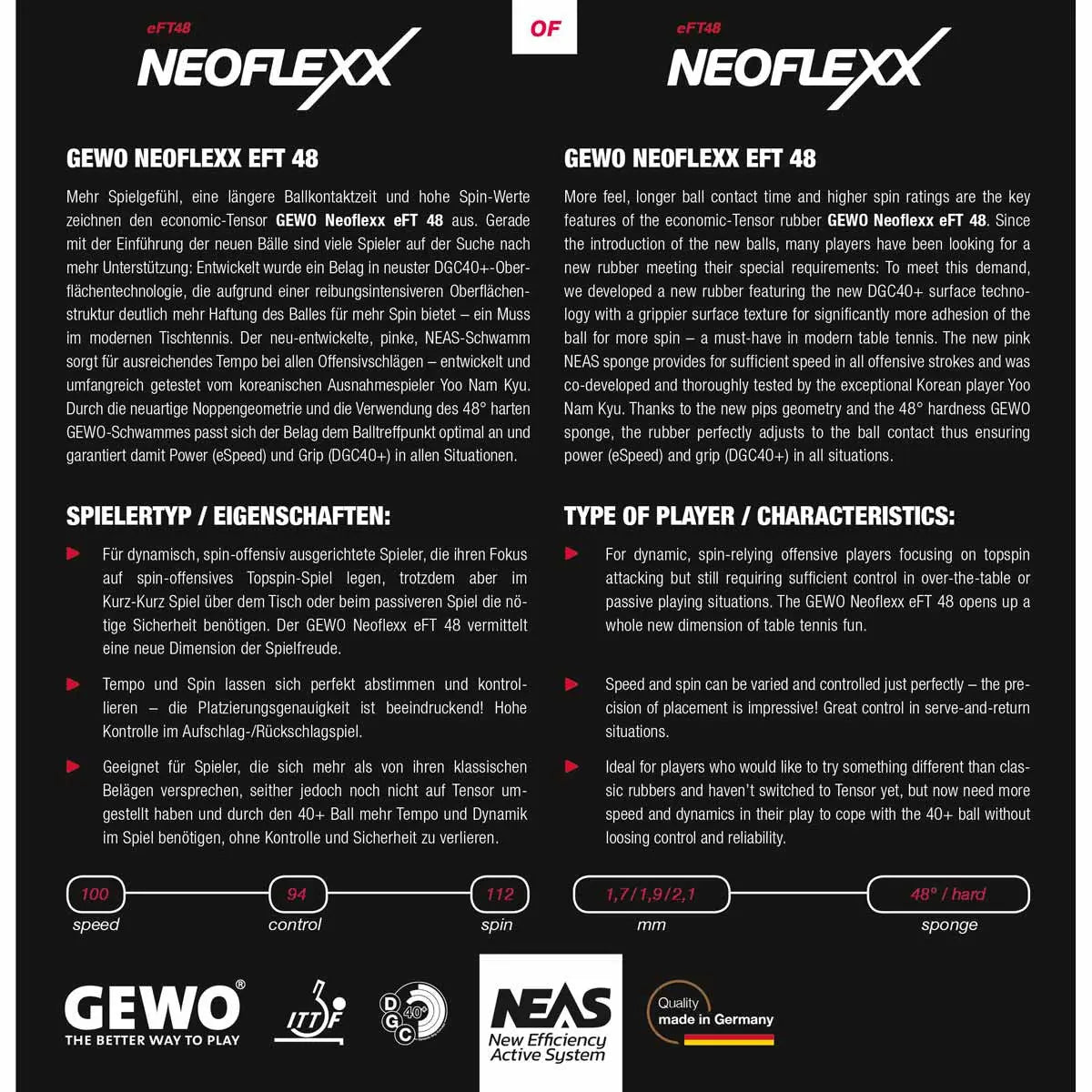 Gewo Neoflexx eFT 48 Gewo SE - tabletennisstore.eu